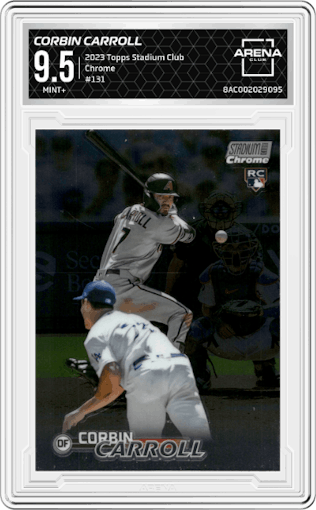 Corbin Carroll from the 2023 Topps Stadium Club set graded by Arena Club and given an overall grade of 9.5.