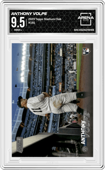 Anthony Volpe from the 2023 Topps Stadium Club set graded by Arena Club and given an overall grade of 9.5.