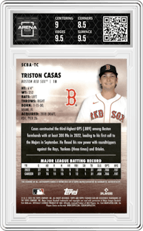 Triston Casas from the 2023 Topps Stadium Club set graded by Arena Club and given an overall grade of 9.
