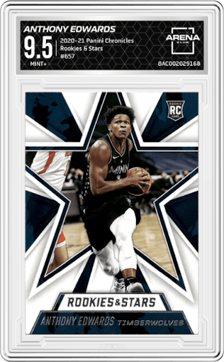 Anthony Edwards from the 2020-21 Panini Chronicles set graded by Arena Club and given an overall grade of 9.5.