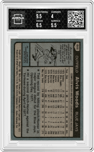 Alvis Woods from the 1980 Topps set graded by Arena Club and given an overall grade of 4.5.