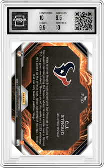 C.J. Stroud from the 2023 Panini Prizm set graded by Arena Club and given an overall grade of 10.