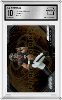 C.J. Stroud from the 2023 Panini Prizm set graded by Arena Club and given an overall grade of 10.