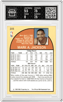 Mark Jackson from the 1990-91 NBA Hoops set graded by Arena Club and given an overall grade of 8.