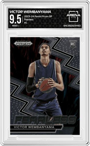 Victor Wembanyama from the 2023-24 Panini Prizm Draft Picks set graded by Arena Club and given an overall grade of 9.5.