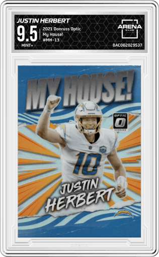 Justin Herbert from the 2021 Panini Donruss Optic set graded by Arena Club and given an overall grade of 9.5.
