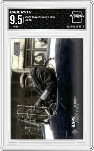 Babe Ruth from the 2023 Topps Stadium Club set graded by Arena Club and given an overall grade of 9.5.