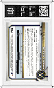 Jackson Chourio from the 2022 Bowman set graded by Arena Club and given an overall grade of 9.
