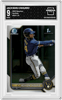 Jackson Chourio from the 2022 Bowman set graded by Arena Club and given an overall grade of 9.