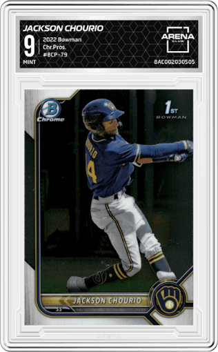 Jackson Chourio from the 2022 Bowman set graded by Arena Club and given an overall grade of 9.