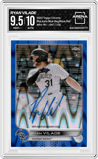 Ryan Vilade from the 2022 Topps Chrome set featuring a Blue RayWave Refractor parallel graded by Arena Club and given an overall grade of 9.5.