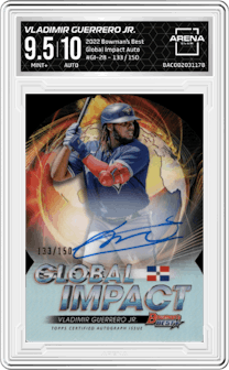Vladimir Guerrero Jr. from the 2022 Bowman’s Best   set graded by Arena Club and given an overall grade of 9.5.