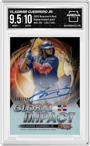 Vladimir Guerrero Jr. from the 2022 Bowman’s Best   set graded by Arena Club and given an overall grade of 9.5.