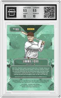 Jimmie Foxx from the 2022 Panini Diamond Kings set graded by Arena Club and given an overall grade of 10.