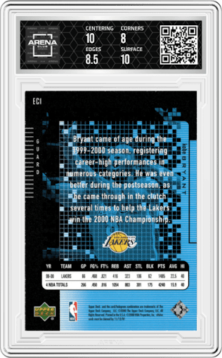 Kobe Bryant from the 2000-01 Upper Deck set graded by Arena Club and given an overall grade of 8.5.