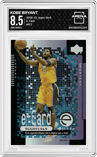 Kobe Bryant from the 2000-01 Upper Deck set graded by Arena Club and given an overall grade of 8.5.
