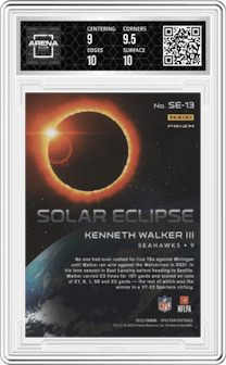 Kenneth Walker III from the 2022 Panini Spectra set graded by Arena Club and given an overall grade of 9.5.