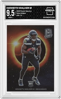 Kenneth Walker III from the 2022 Panini Spectra set graded by Arena Club and given an overall grade of 9.5.
