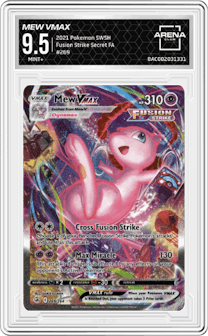 Mew VMAX from the 2021 Pokemon SWSH set graded by Arena Club and given an overall grade of 9.5.