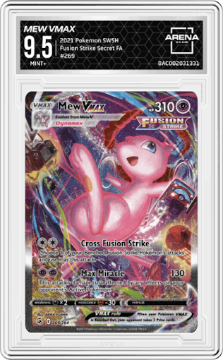 Mew VMAX from the 2021 Pokemon SWSH set graded by Arena Club and given an overall grade of 9.5.