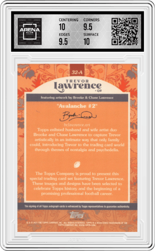Trevor Lawrence from the 2021 Topps X Trevor Lawrence set featuring a Orange parallel graded by Arena Club and given an overall grade of 10.