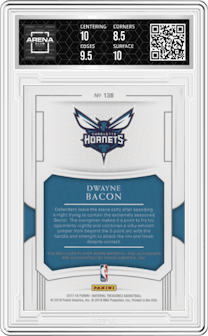 Dwayne Bacon from the 2017-18 Panini National Treasures Basketball set graded by Arena Club and given an overall grade of 9.