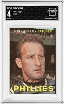 Bob Uecker from the 1967 Topps set graded by Arena Club and given an overall grade of 4.
