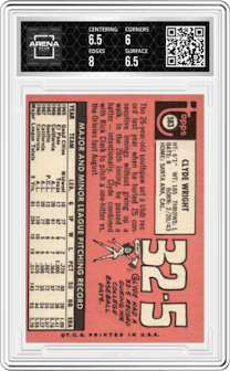Clyde Wright from the 1969 Topps set graded by Arena Club and given an overall grade of 6.5.