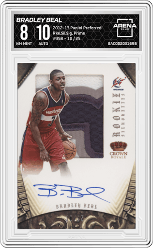 Bradley Beal from the 2012-13 Panini Preferred set featuring a Prime parallel graded by Arena Club and given an overall grade of 8.