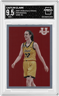 Caitlin Clark from the 2022-23 Bowman University Chrome set graded by Arena Club and given an overall grade of 9.5.