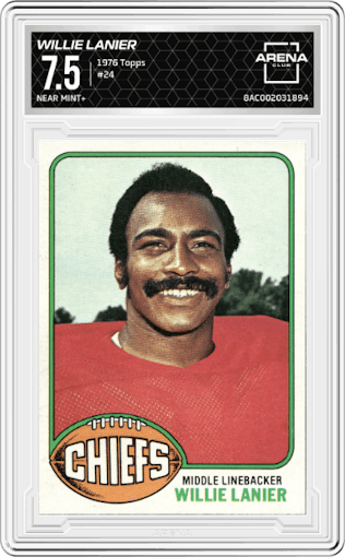 Willie Lanier from the 1976 Topps set graded by Arena Club and given an overall grade of 7.5.