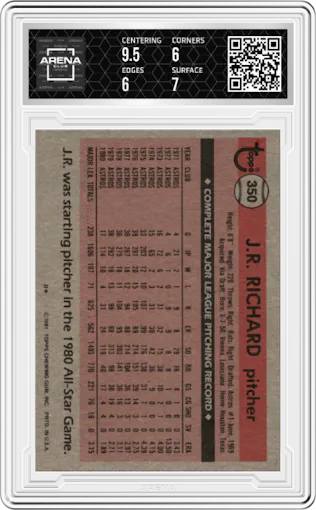J.R. Richard from the 1981 Topps set graded by Arena Club and given an overall grade of 6.5.