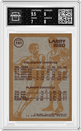 Larry Bird  from the 1981-82 Topps  set graded by Arena Club and given an overall grade of 6.5.