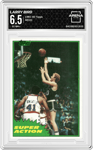Larry Bird  from the 1981-82 Topps  set graded by Arena Club and given an overall grade of 6.5.