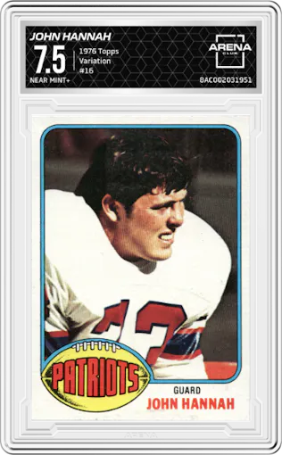 John Hannah from the 1976 Topps set featuring a Variation parallel graded by Arena Club and given an overall grade of 7.5.