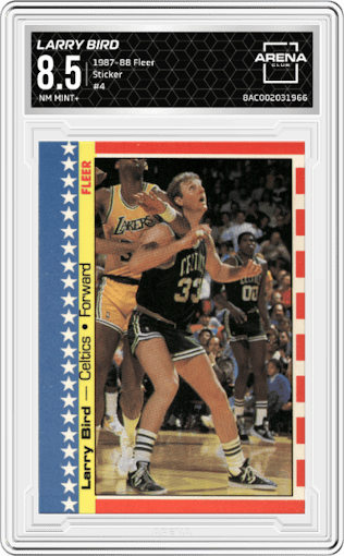 Larry Bird from the 1987-88 Fleer set graded by Arena Club and given an overall grade of 8.5.