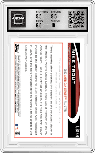 Mike Trout from the 2012 Topps Update Series set graded by Arena Club and given an overall grade of 10.