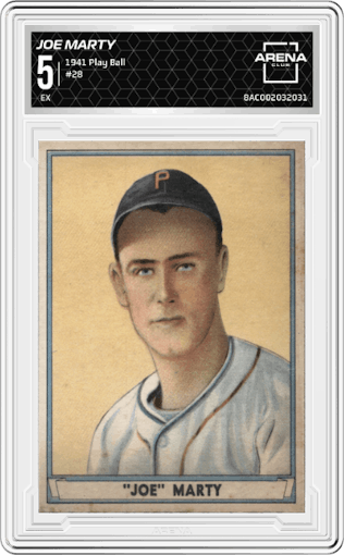 Joe Marty from the 1941 Play Ball set graded by Arena Club and given an overall grade of 5.