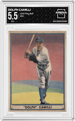 Dolph Camilli from the 1941 Play Ball set graded by Arena Club and given an overall grade of 5.5.