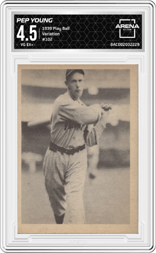 Pep Young from the 1939 Play Ball set featuring a Variation parallel graded by Arena Club and given an overall grade of 4.5.
