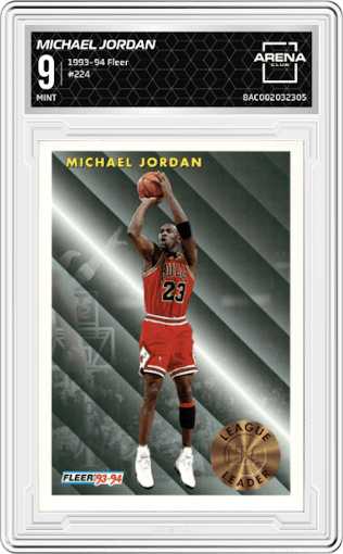 Michael Jordan  from the 1993-94 Fleer set graded by Arena Club and given an overall grade of 9.