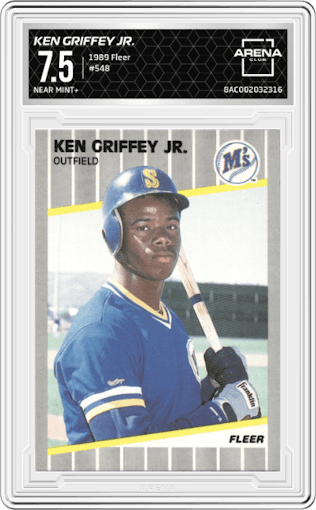 Ken Griffey Jr. from the 1989 Fleer set graded by Arena Club and given an overall grade of 7.5.