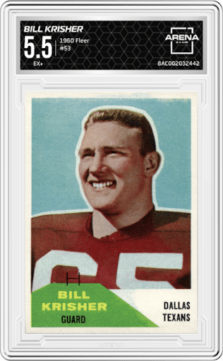 Bill Krisher from the 1960 Fleer set graded by Arena Club and given an overall grade of 5.5.