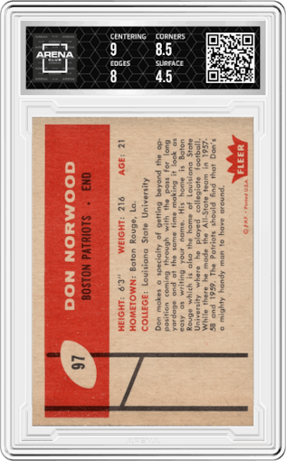 Don Norwood from the 1960 Fleer set graded by Arena Club and given an overall grade of 5.