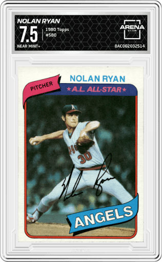  Nolan Ryan from the 1980 Topps set graded by Arena Club and given an overall grade of 7.5.