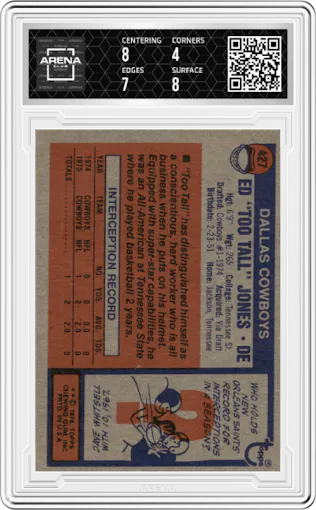Ed "Too Tall" Jones from the 1976 Topps set graded by Arena Club and given an overall grade of 4.5.