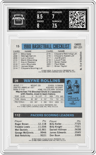 Michael Ray Robinson, Wayne Rollins, Mickey Johnson  from the 1980-81 Topps set graded by Arena Club and given an overall grade of 7.5.