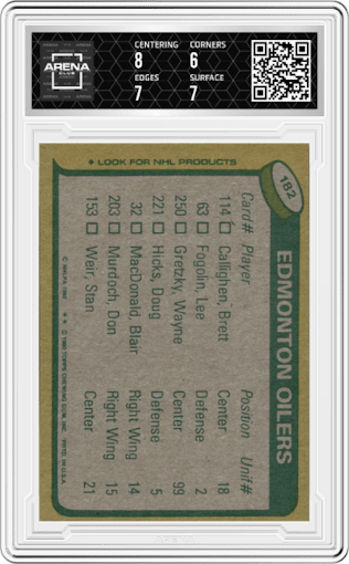 Wayne Gretzky from the 1980-81 Topps set graded by Arena Club and given an overall grade of 6.5.