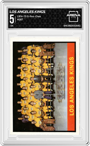 Los Angeles Kings from the 1974-75 O-Pee-Chee set graded by Arena Club and given an overall grade of 5.