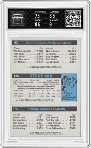 Micheal Ray Richardson/Steve Mix/Robert Parish from the 1980-81 Topps set graded by Arena Club and given an overall grade of 8.
